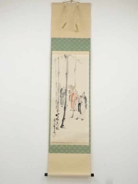 中川風来山人　竹林七賢人図　肉筆紙本掛軸（共箱）